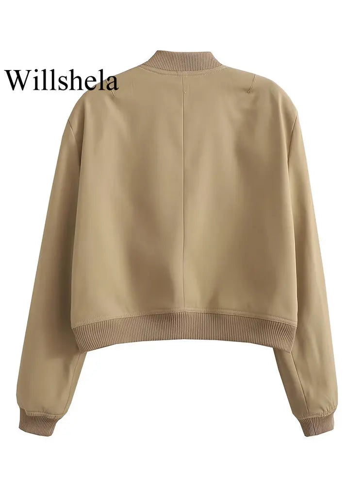 Willshela Women Fashion Solid Bomber Jackets Coat With Pockets V-Neck