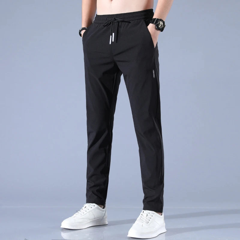 Ice Silk Men's Pants 2023 Summer New Black Gray Thin Business Casual