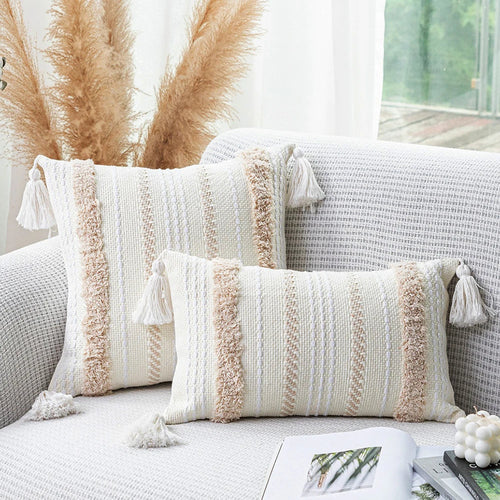 Tassels Neutral Woven Cushion Cover