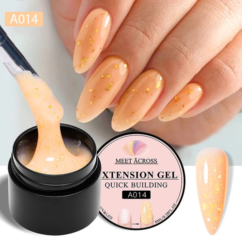 MEET ACROSS 8ml Gold Foils Quick Extension Gel Nail Polish Pink Nude