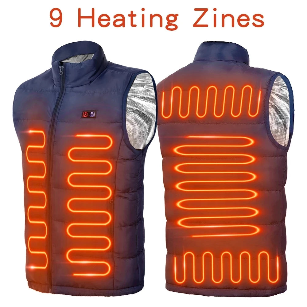 9 Heated Vest Zones Electric Heated Jackets Men Women Sportswear