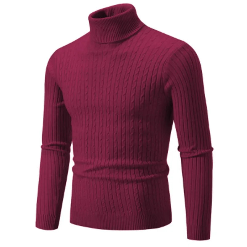 New Men's High Neck Sweater Solid Color Pullover Knitted Warm Casual