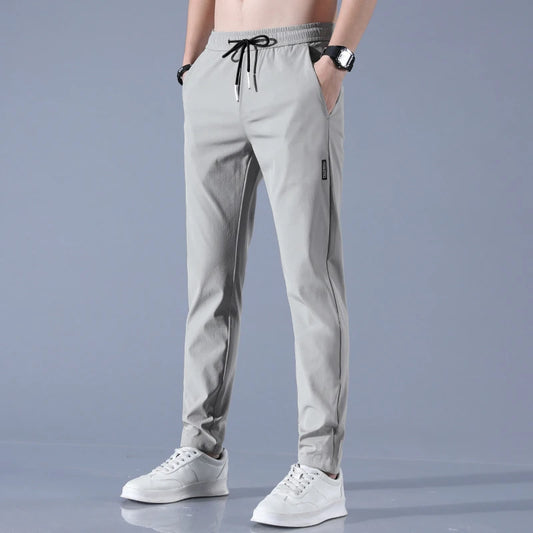 Ice Silk Men's Pants 2023 Summer New Black Gray Thin Business Casual