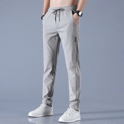 Ice Silk Men's Pants 2023 Summer New Black Gray Thin Business Casual