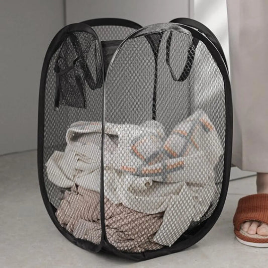 Folding Dirty Laundry Sorting Basket Washing Frame Bathroom Cloth Mesh