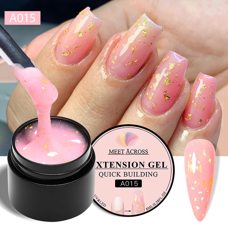 MEET ACROSS 8ml Gold Foils Quick Extension Gel Nail Polish Pink Nude