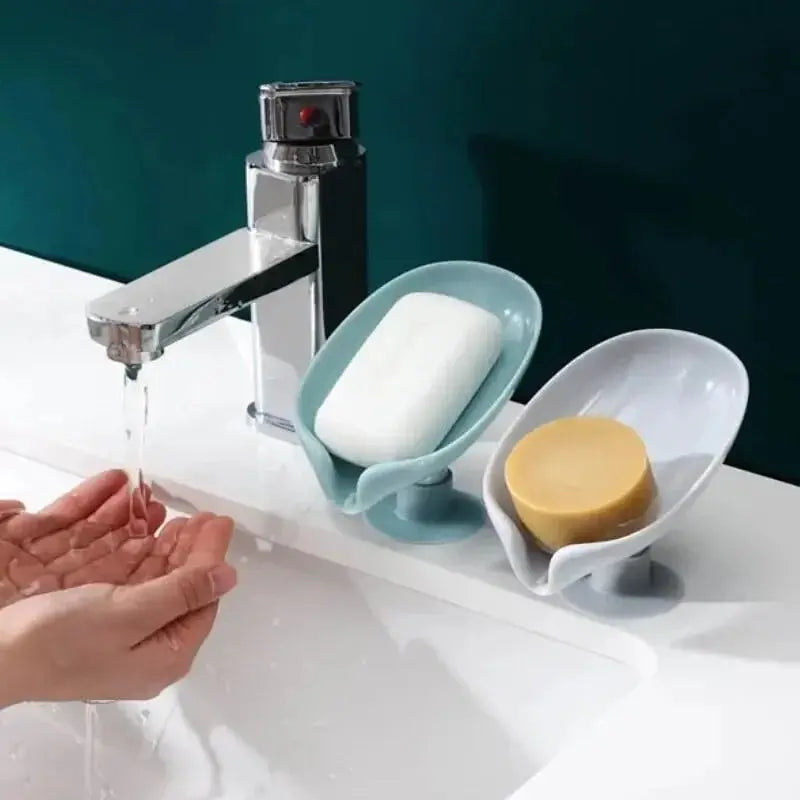 2pcs Drain Soap Holder Leaf Shape Soap Box Suction Cup Tray Drying