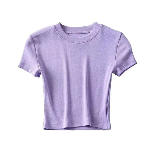 Women's Short Sleeve Crop Top Solid Slim Fit Crew Neck Tee Basic