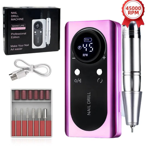 45000RPM Electric Nail Drill Machine With LCD Display Rechargeable