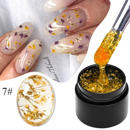 MEET ACROSS 5ml Pink Dried Flower Gel Nail Polish Natural Flower Fairy