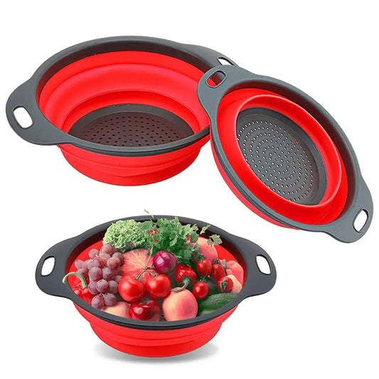 Round Collapsible Colander Silicone Kitchen Fruit Vegetable Washing