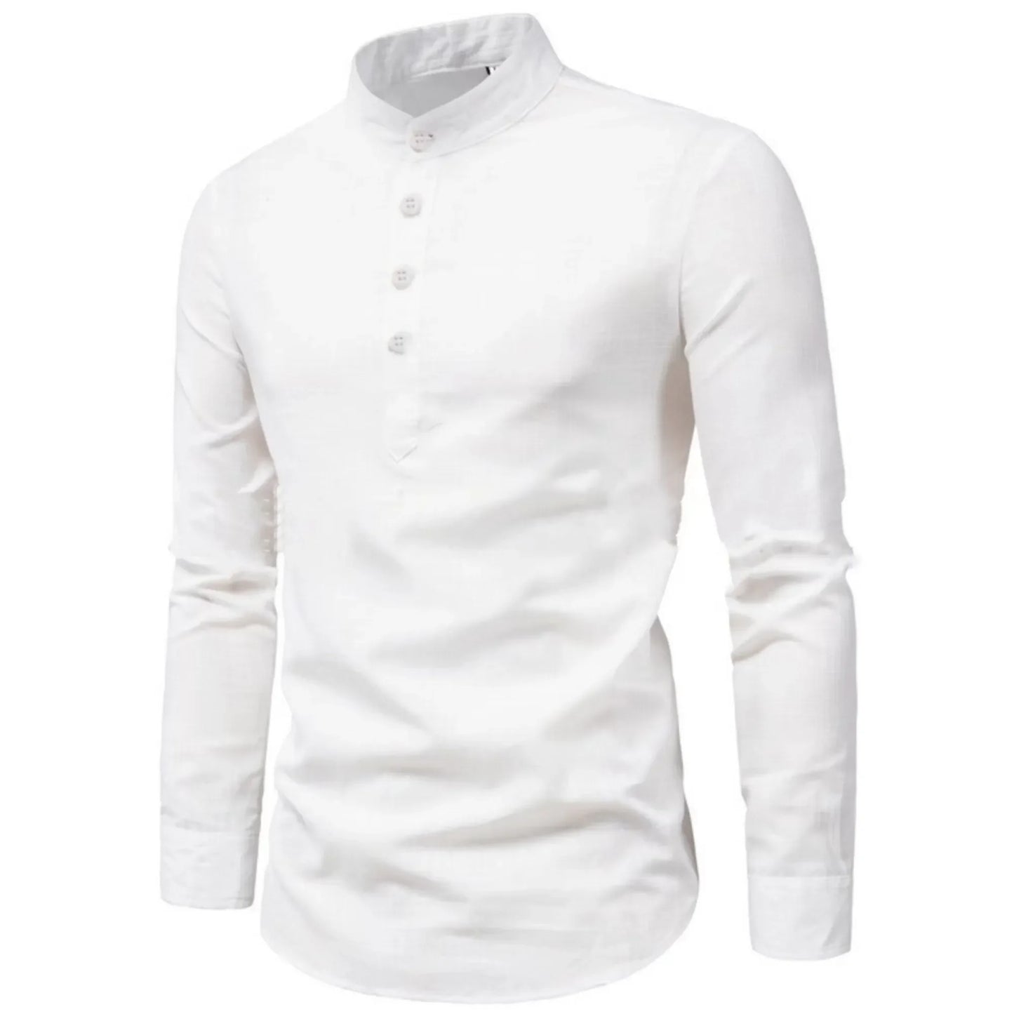 Casual Men Loose Shirt Autumn Shirt Fashion Stand Up Collar Cotton