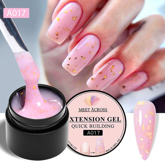 MEET ACROSS 8ml Gold Foils Quick Extension Gel Nail Polish Pink Nude