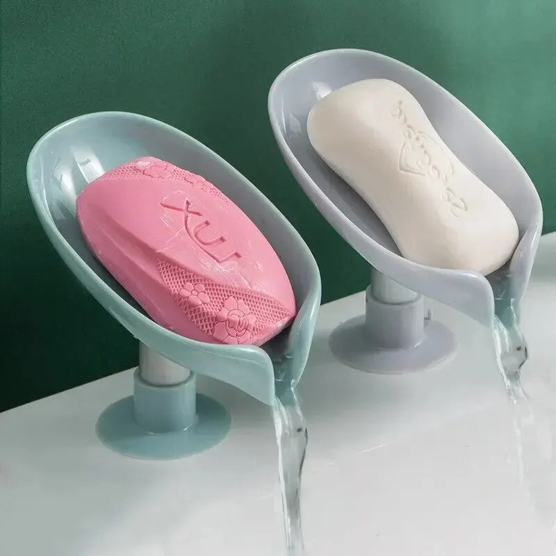 2pcs Drain Soap Holder Leaf Shape Soap Box Suction Cup Tray Drying