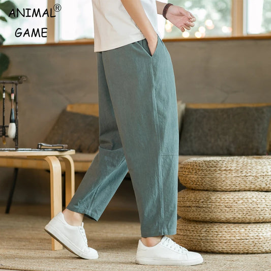 Men's Trousers Cotton Linen Fashion Casual Pants Solid Color