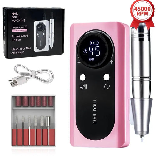 45000RPM Electric Nail Drill Machine With LCD Display Rechargeable