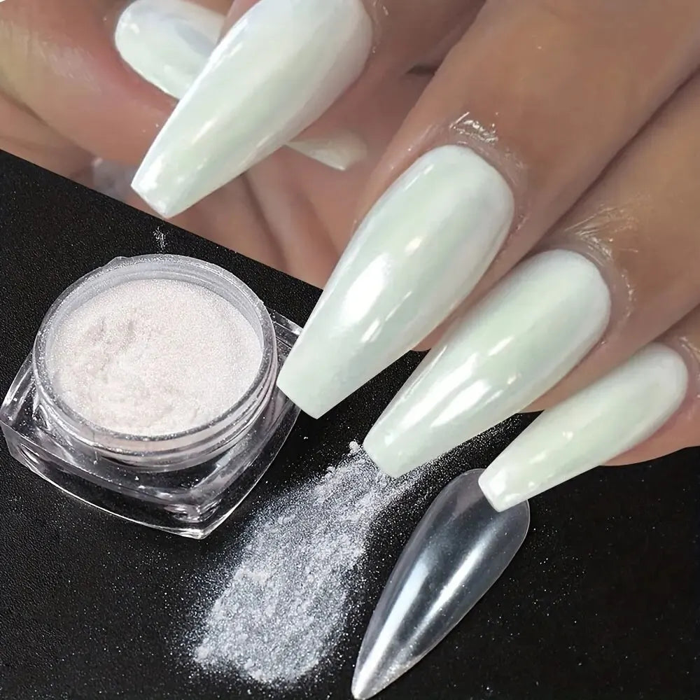 1Box White Chrome Nail Powder Mirror Mermaid Sparkling Pearl Nail Art