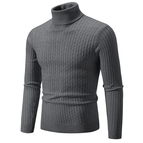 New Men's High Neck Sweater Solid Color Pullover Knitted Warm Casual