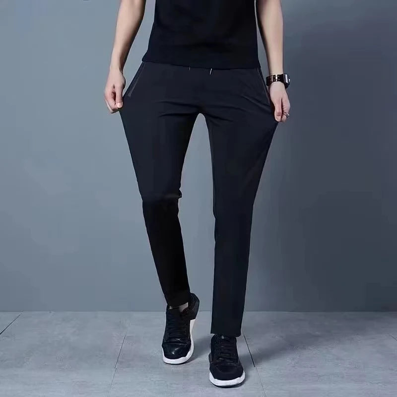 Summer new men's casual pants slim Korean ice silk pants Jin round