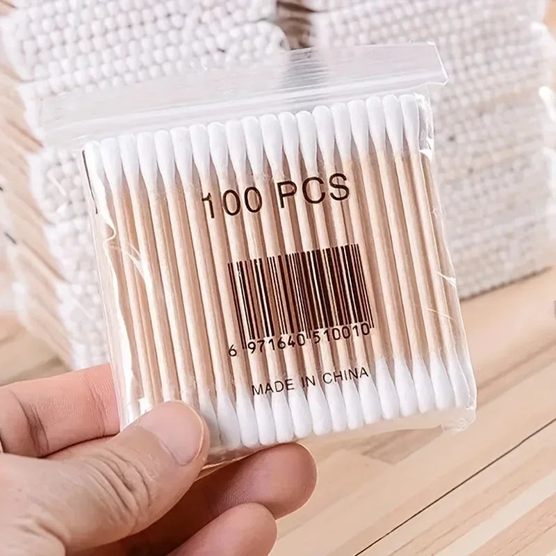 100/500/700/1000pcs Double Head Wood Cotton Swab Nose Ears Cleaning