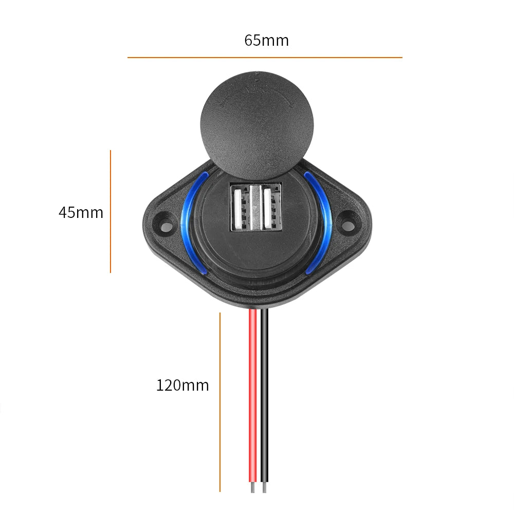 12-24V 3.1A Dual USB Charger Power Socket Adapter Charging Panel Mount