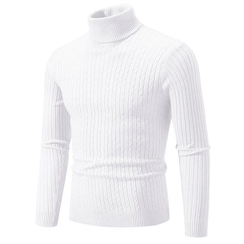 New Men's High Neck Sweater Solid Color Pullover Knitted Warm Casual