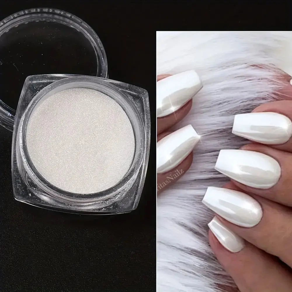 1Box White Chrome Nail Powder Mirror Mermaid Sparkling Pearl Nail Art