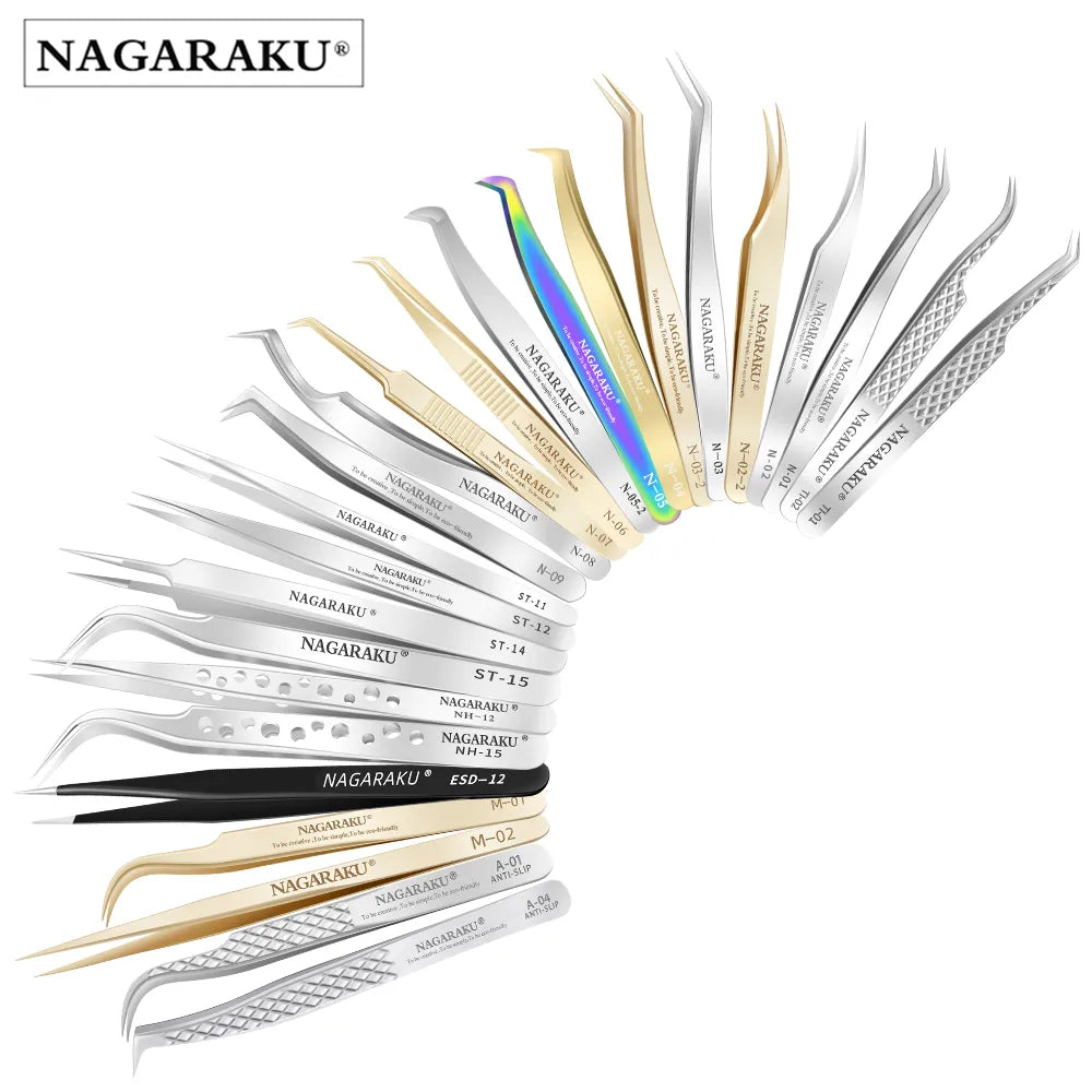 NAGARAKU Eyelash Extension Tweezers Makeup Stainless Steel Eyelash 3D