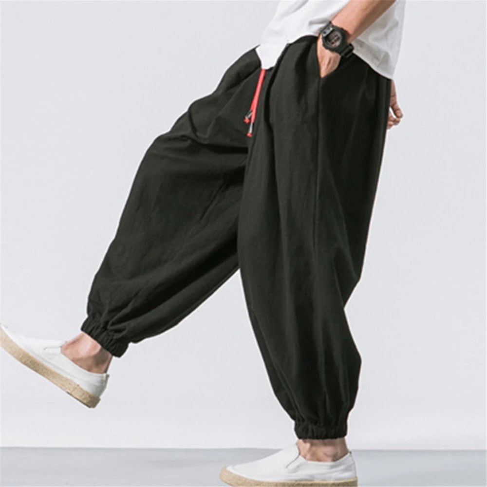 FGKKS New Oversize Men Loose Harem Pants Autumn Chinese Linen