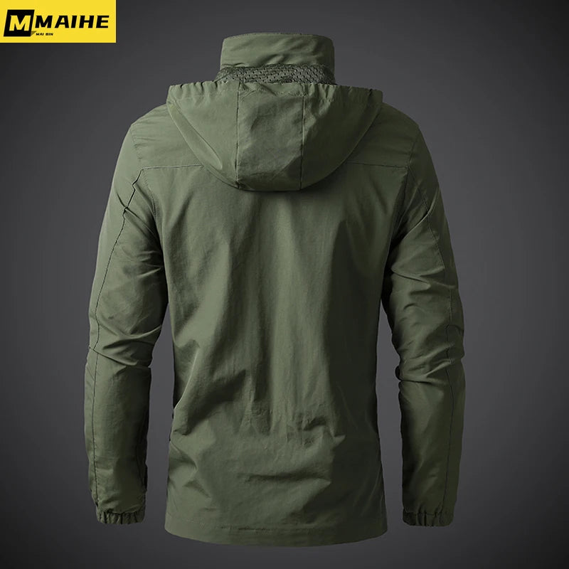 Mens Windbreaker Jackets Waterproof Military Hooded Coat Male New