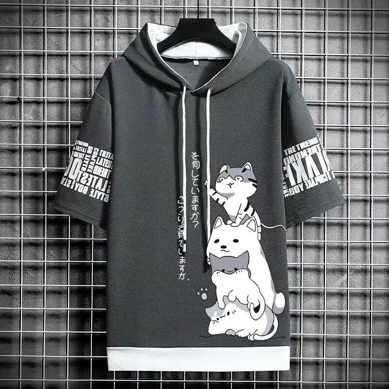 Japan Fashion Men's Hoodies Summer Men Clothing Cartoon Casual