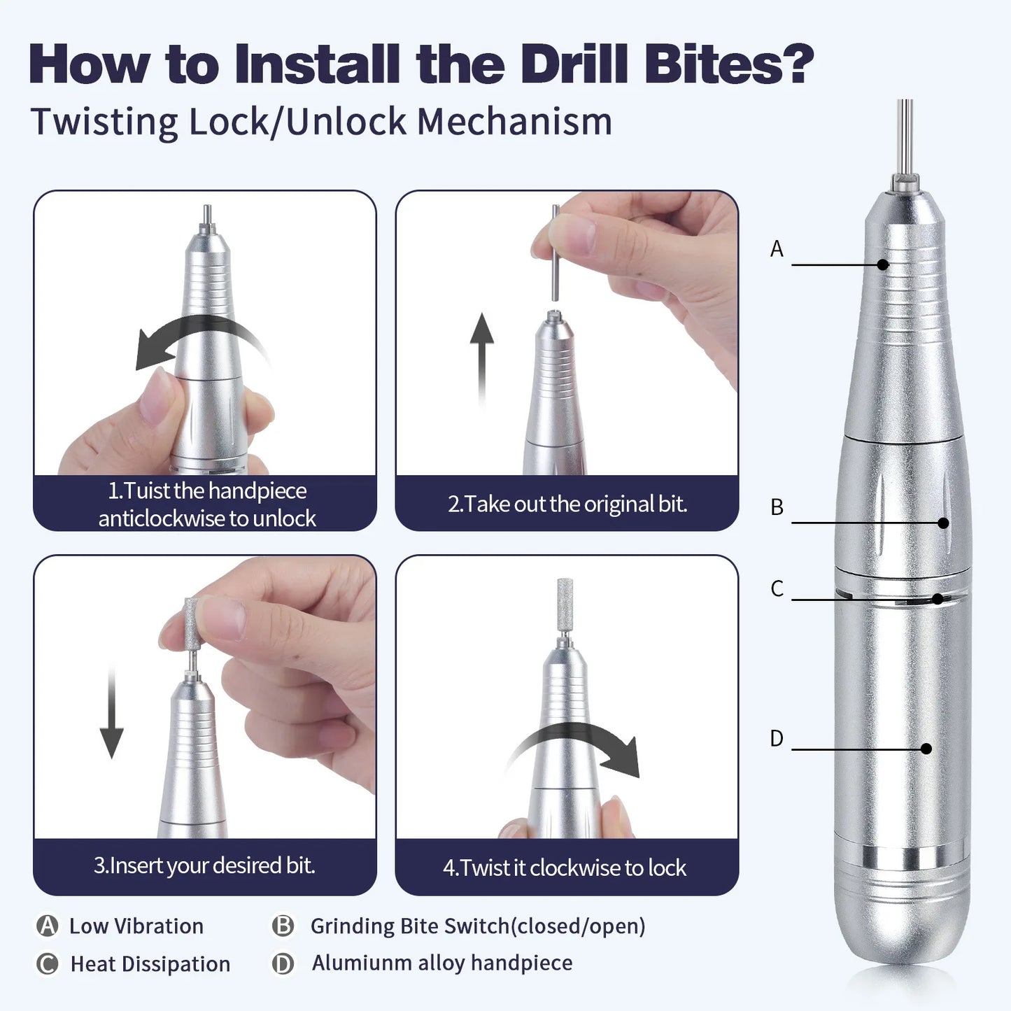 45000RPM Electric Nail Drill Machine With LCD Display Rechargeable