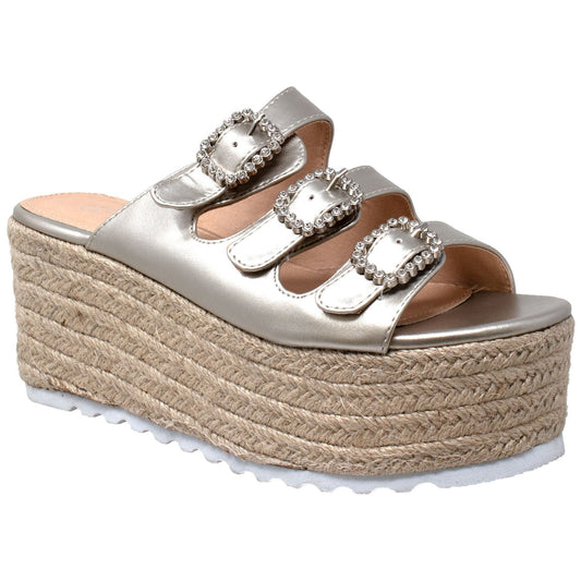 Rhinestone Platform Espadrille Wedge Sandal