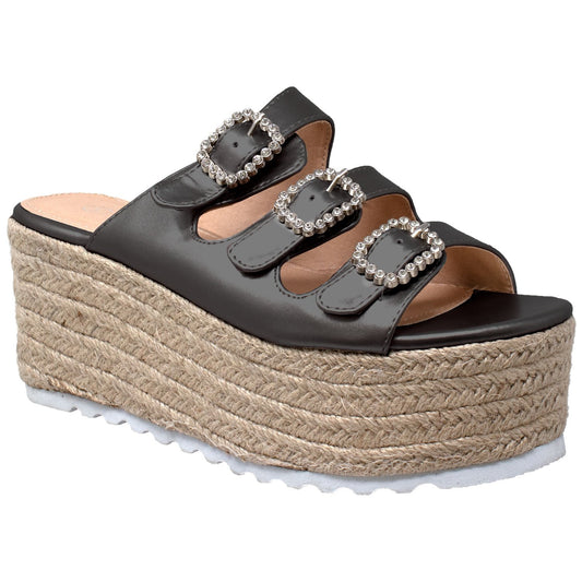 Rhinestone Platform Espadrille Wedge Sandal