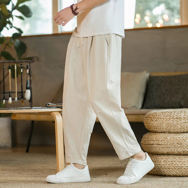 Men's Trousers Cotton Linen Fashion Casual Pants Solid Color