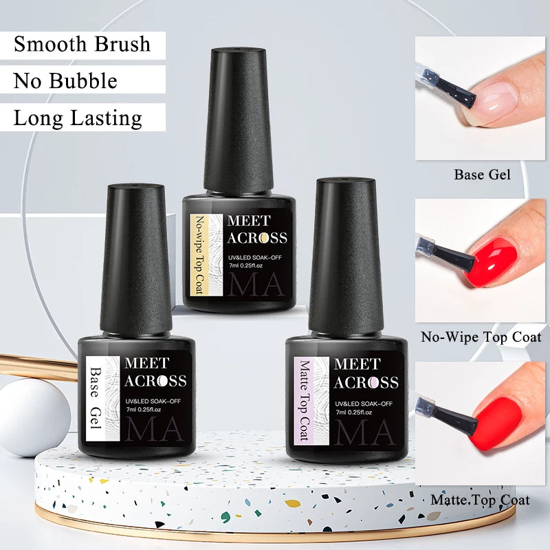 MEET ACROSS 7ml Base Top Coat Gel Polish Soak Off Semi Permanent UV