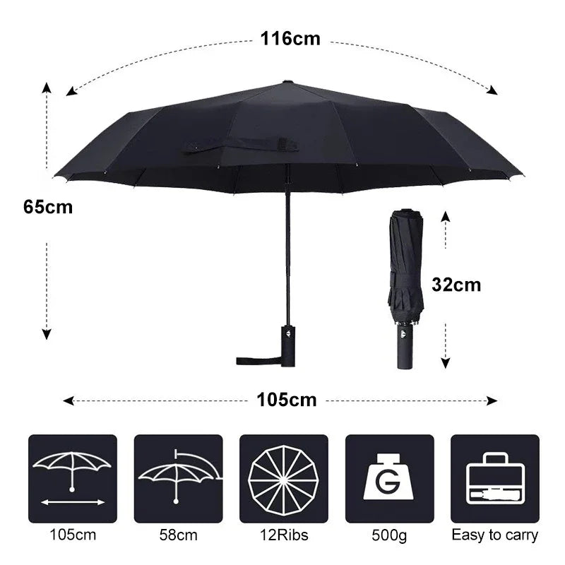 12 Bones Windproof Double Layer Resistant Umbrella Fully Automatic