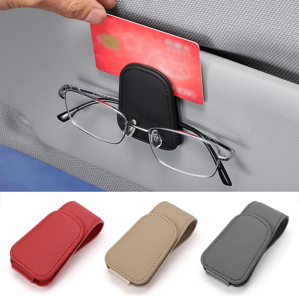 Universal Car Auto Sun Visor Eyeglass Hanger Clip Leather Glasses