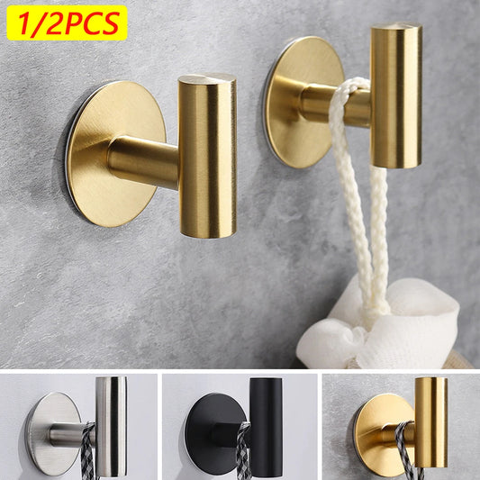 1/2PCS Adhesive Wall Hook Stainless Steel Robe Sticker Hooks Towel