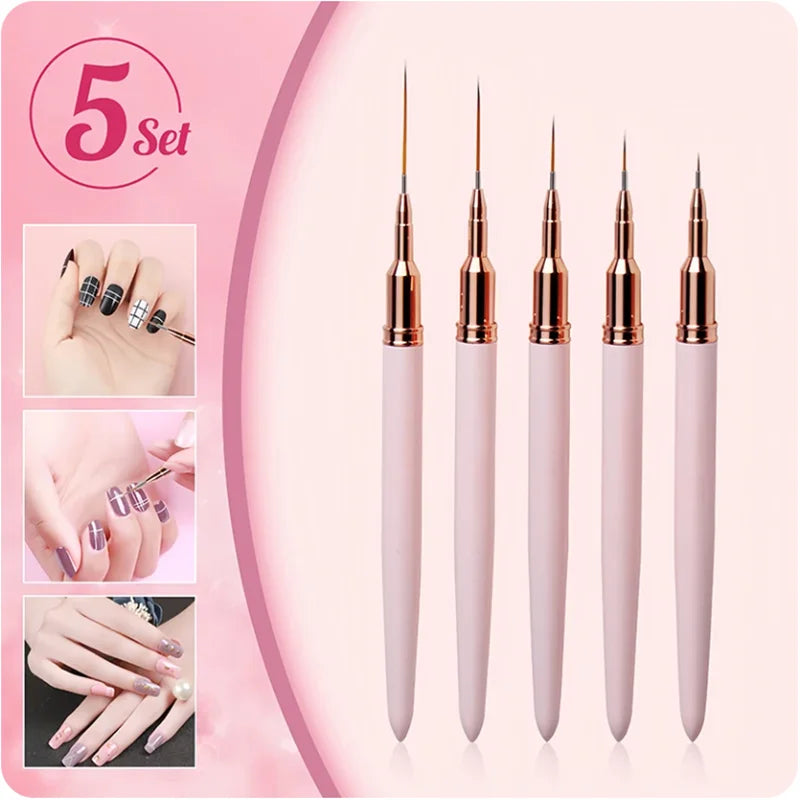 5 Pcs Nail Art Liner Brushes Set Elongated Lines Striping Drawing UV