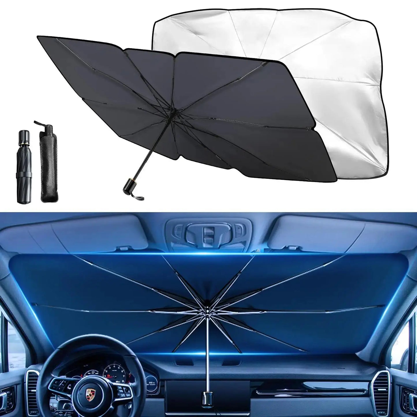 Rubber Sunshade Umbrella For Car Uv Protection Folding High Shading