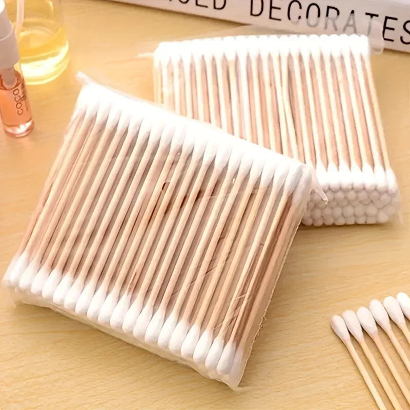 100/500/700/1000pcs Double Head Wood Cotton Swab Nose Ears Cleaning