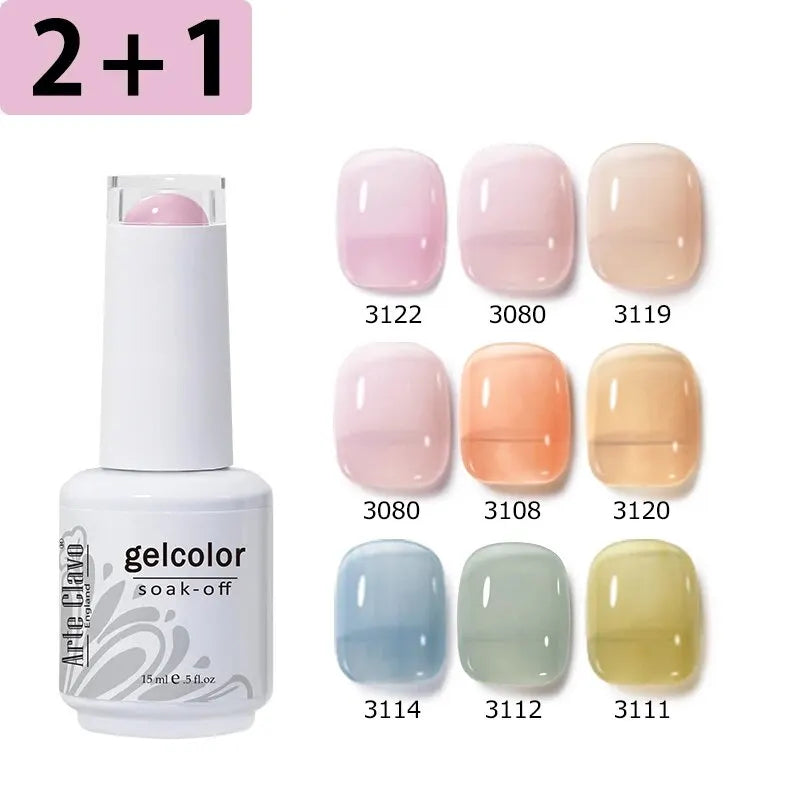 Arte Clavo 3pcs/Set Jelly Gel Polish Nude Pink Gel Nail Polish