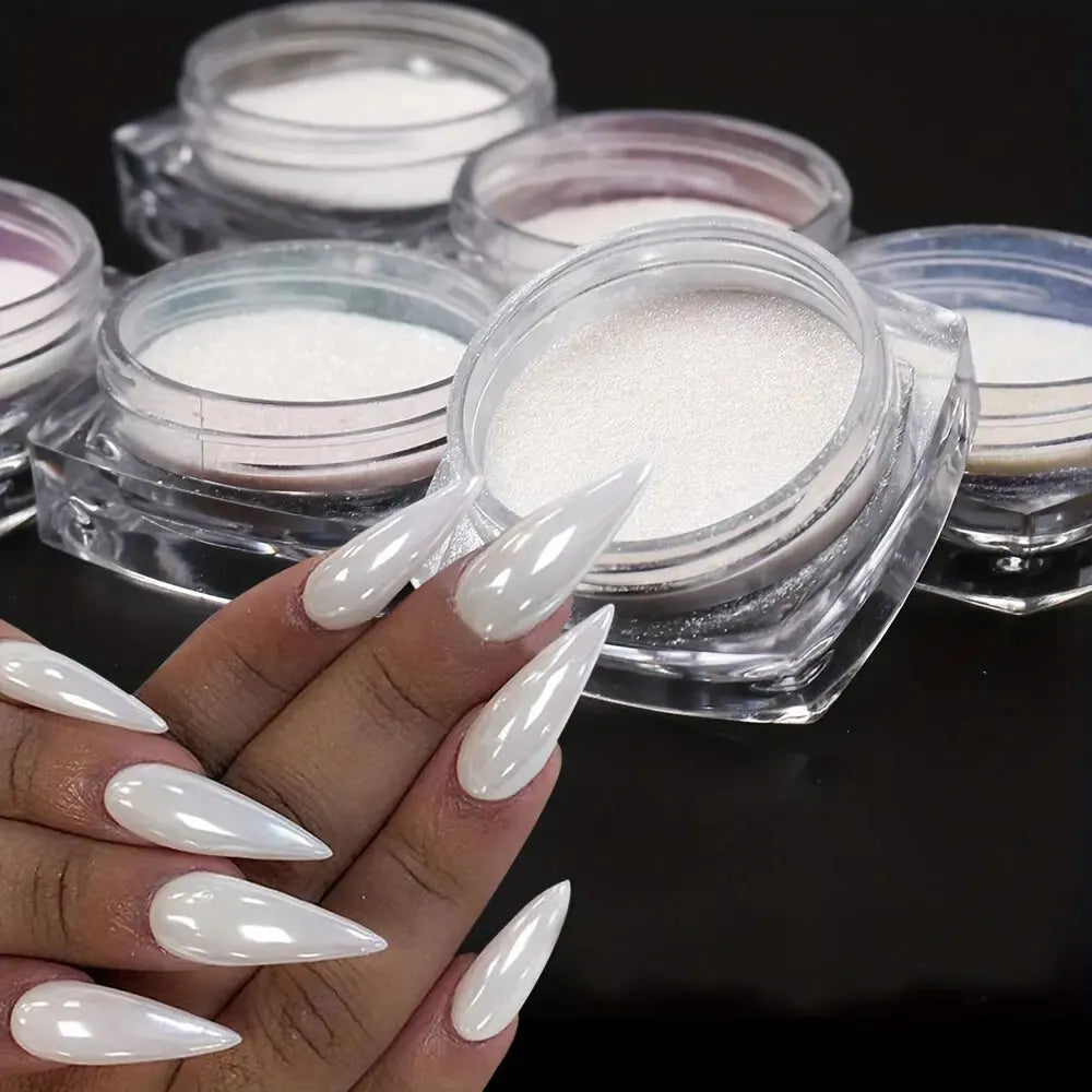 1Box White Chrome Nail Powder Mirror Mermaid Sparkling Pearl Nail Art