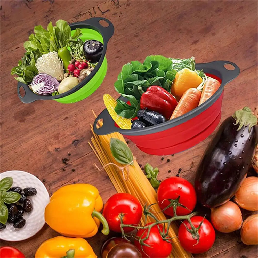 Round Collapsible Colander Silicone Kitchen Fruit Vegetable Washing