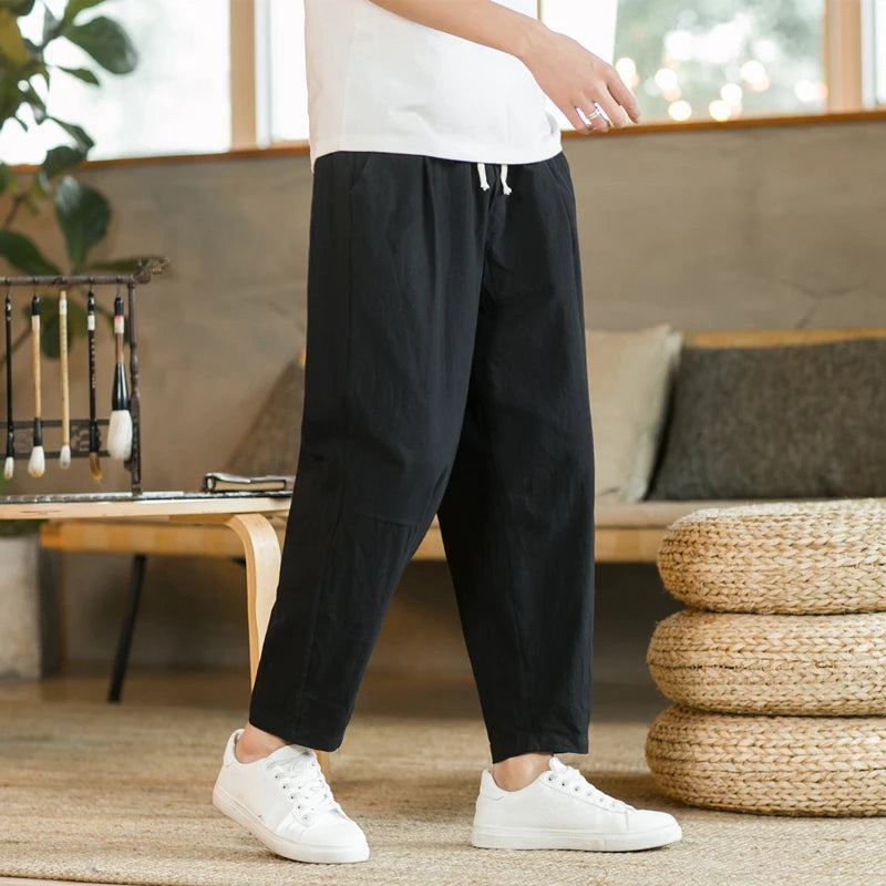 Men's Trousers Cotton Linen Fashion Casual Pants Solid Color