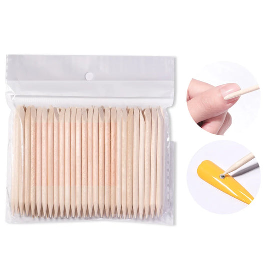 LULAA 100PCS Cuticle Pusher Remover Nail Art Tools Orange Wood Sticks