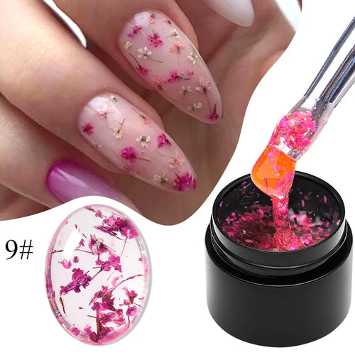 MEET ACROSS 5ml Pink Dried Flower Gel Nail Polish Natural Flower Fairy