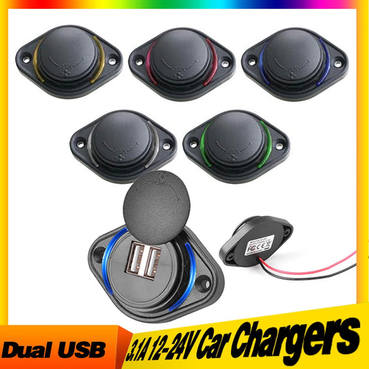 12-24V 3.1A Dual USB Charger Power Socket Adapter Charging Panel Mount