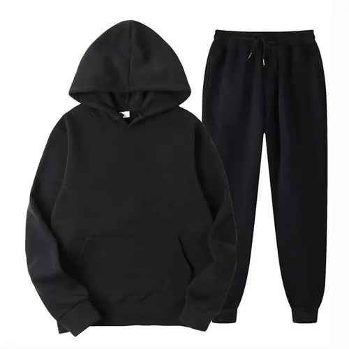 Men's Autumn and Winter New Solid Color Hoodie+pants Two-piece Set